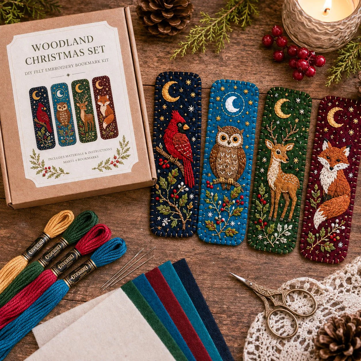 Embroidery Bookmark Kit Felt Christmas Designs Beginner-Friendly