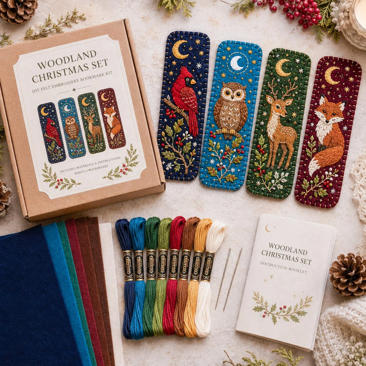 Embroidery Bookmark Kit Felt Christmas Designs Beginner-Friendly