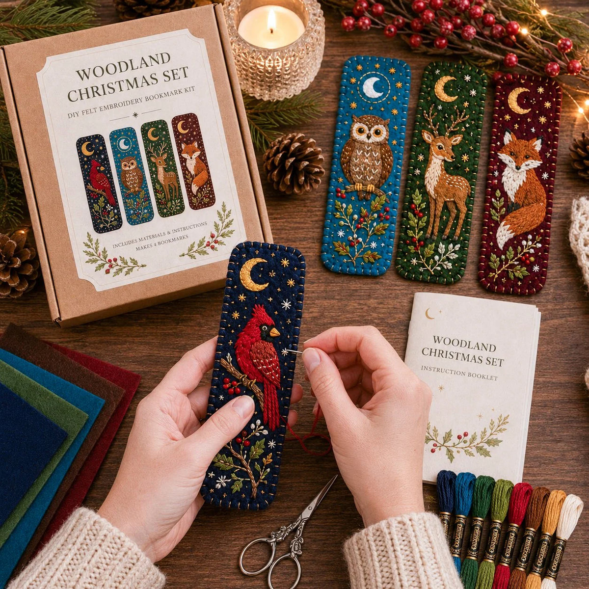 Embroidery Bookmark Kit Felt Christmas Designs Beginner-Friendly