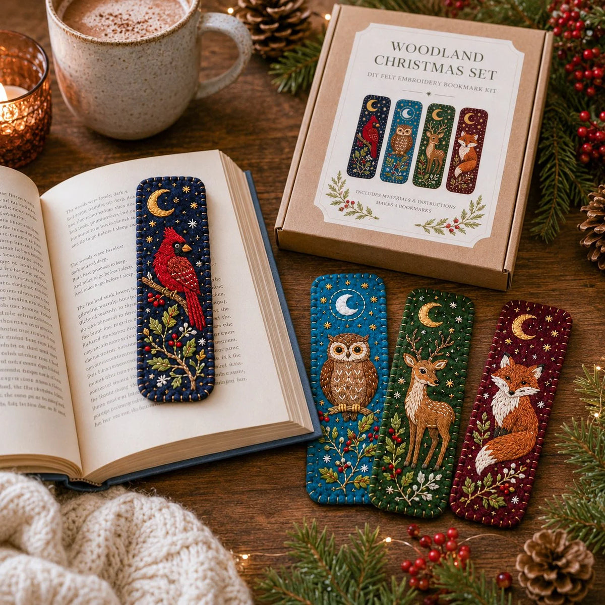 Embroidery Bookmark Kit Felt Christmas Designs Beginner-Friendly