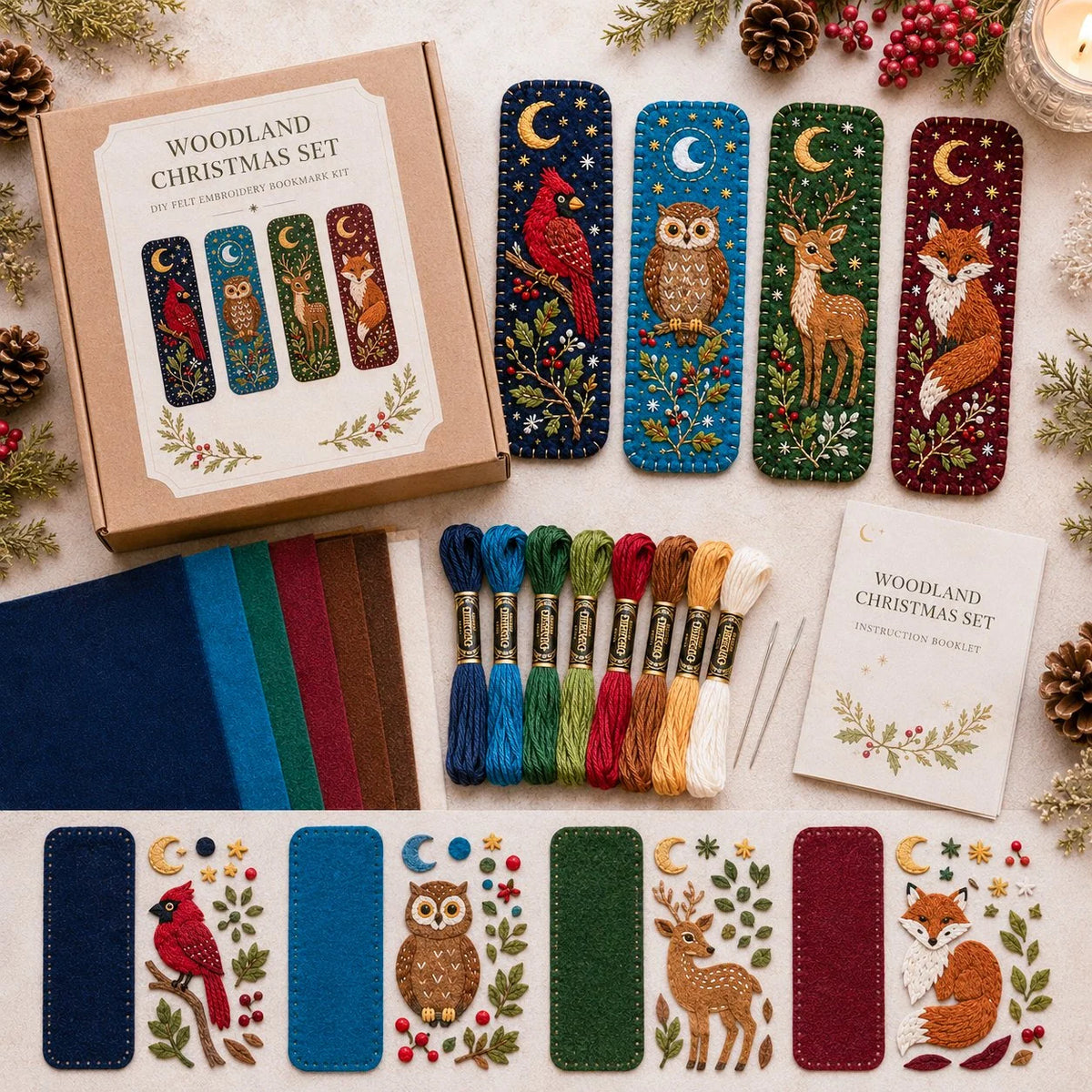 Embroidery Bookmark Kit Felt Christmas Designs Beginner-Friendly