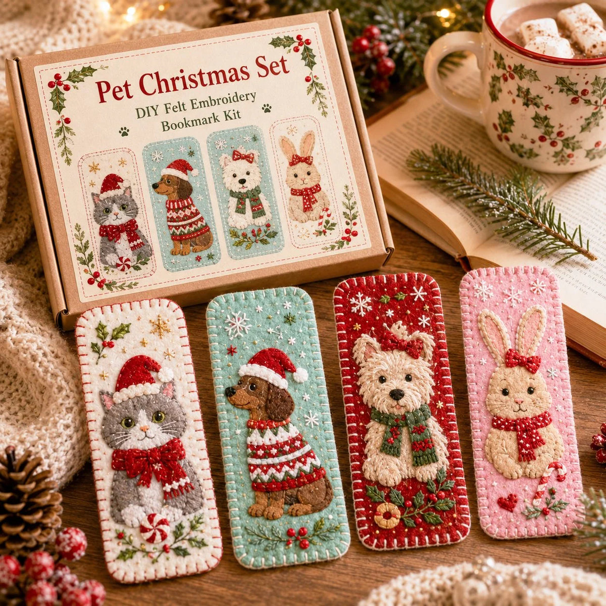 Embroidery Bookmark Kit Felt Christmas Designs Beginner-Friendly