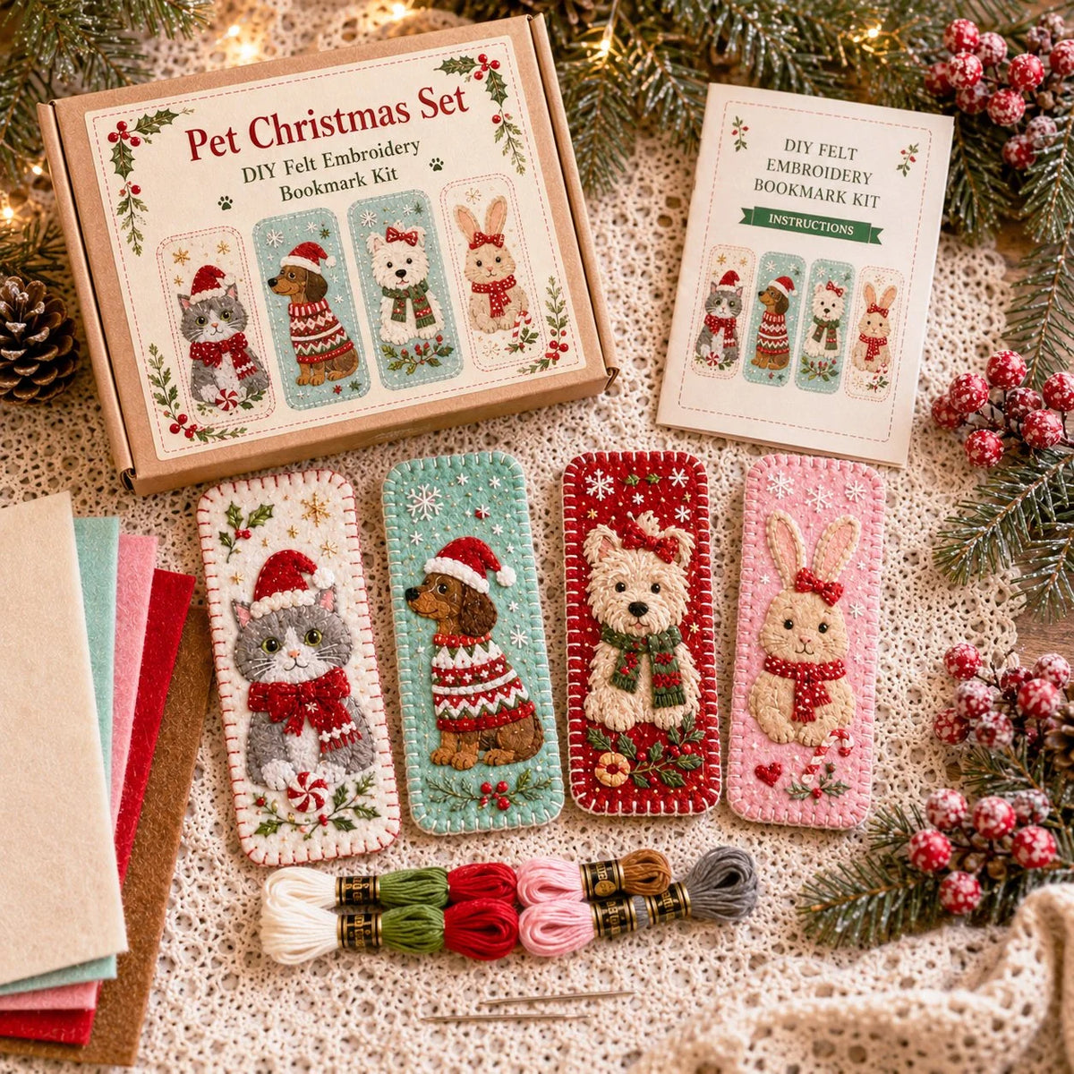 Embroidery Bookmark Kit Felt Christmas Designs Beginner-Friendly
