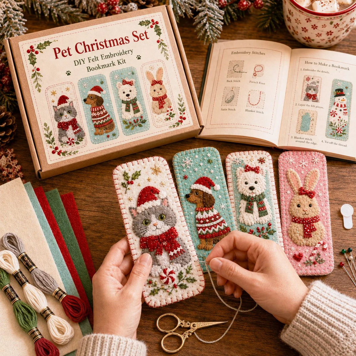 Embroidery Bookmark Kit Felt Christmas Designs Beginner-Friendly