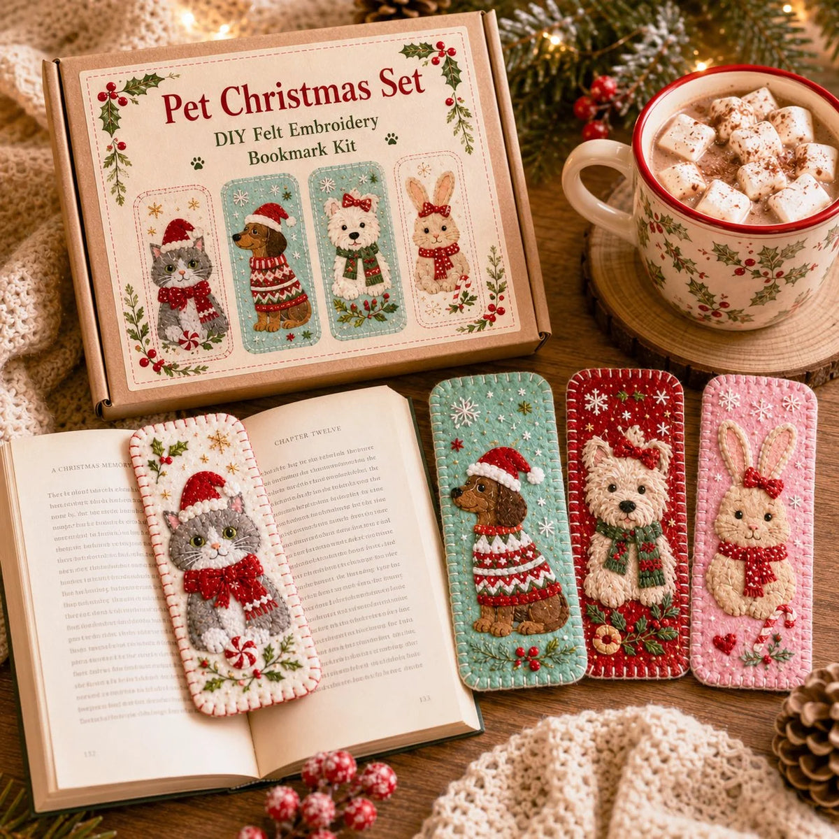 Embroidery Bookmark Kit Felt Christmas Designs Beginner-Friendly