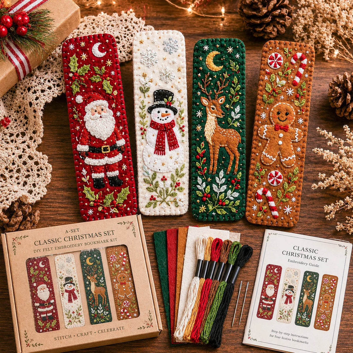 Embroidery Bookmark Kit Felt Christmas Designs Beginner-Friendly