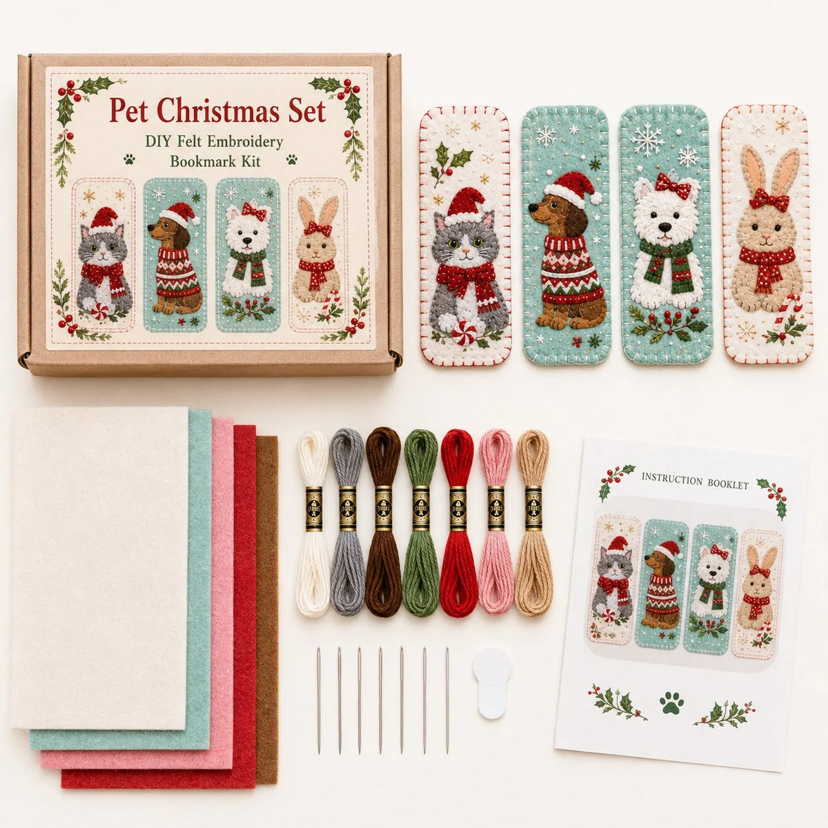 Embroidery Bookmark Kit Felt Christmas Designs Beginner-Friendly