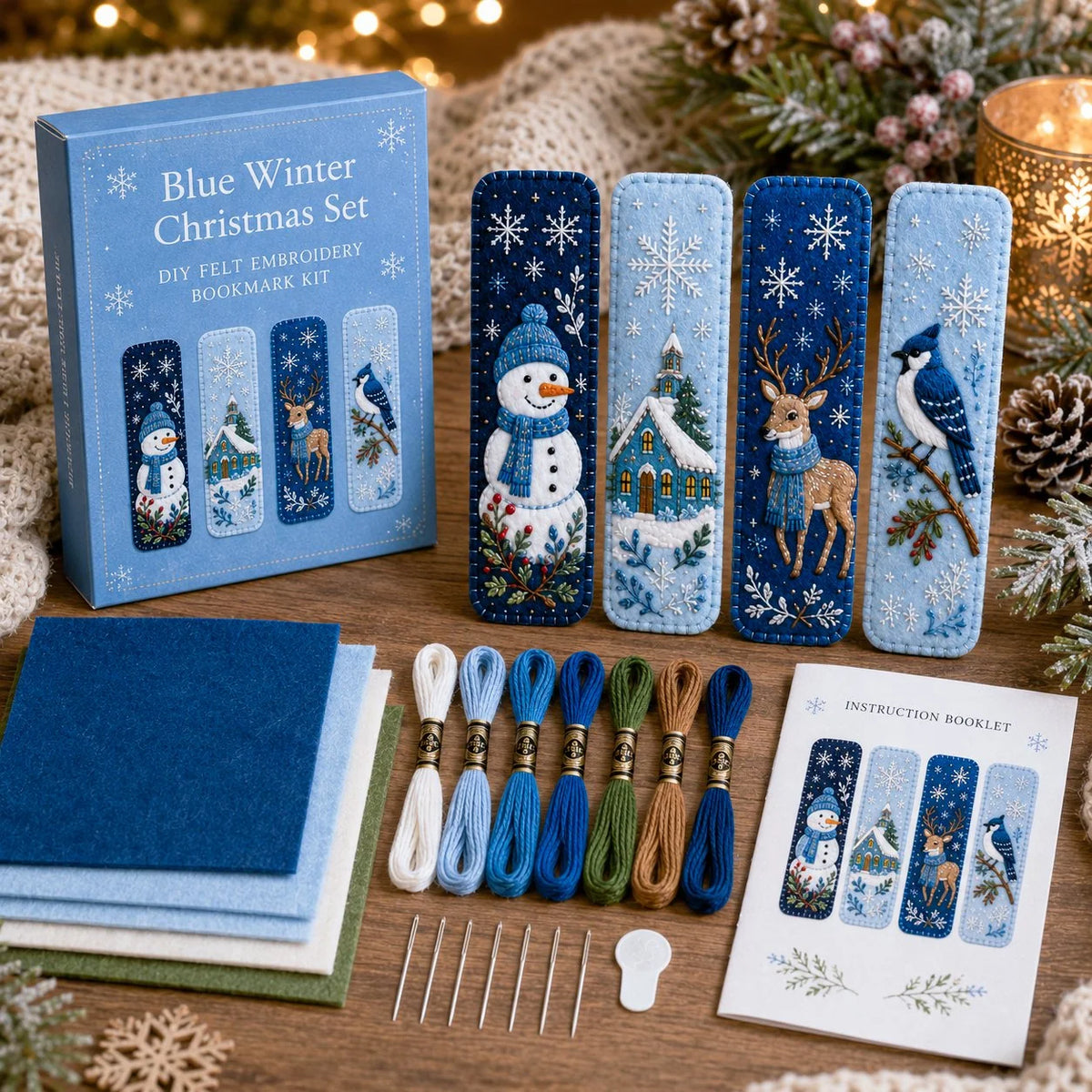 Embroidery Bookmark Kit Felt Christmas Designs Beginner-Friendly