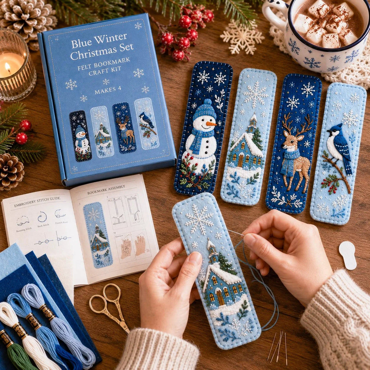 Embroidery Bookmark Kit Felt Christmas Designs Beginner-Friendly