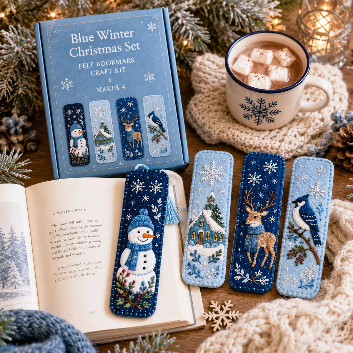 Embroidery Bookmark Kit Felt Christmas Designs Beginner-Friendly