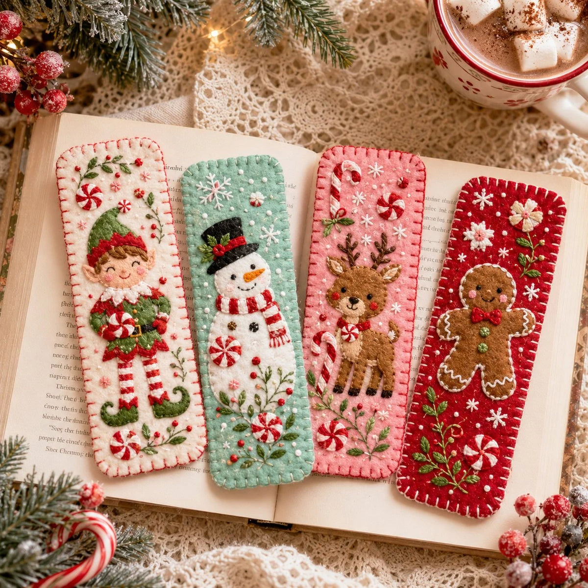 Embroidery Bookmark Kit Felt Christmas Designs Beginner-Friendly
