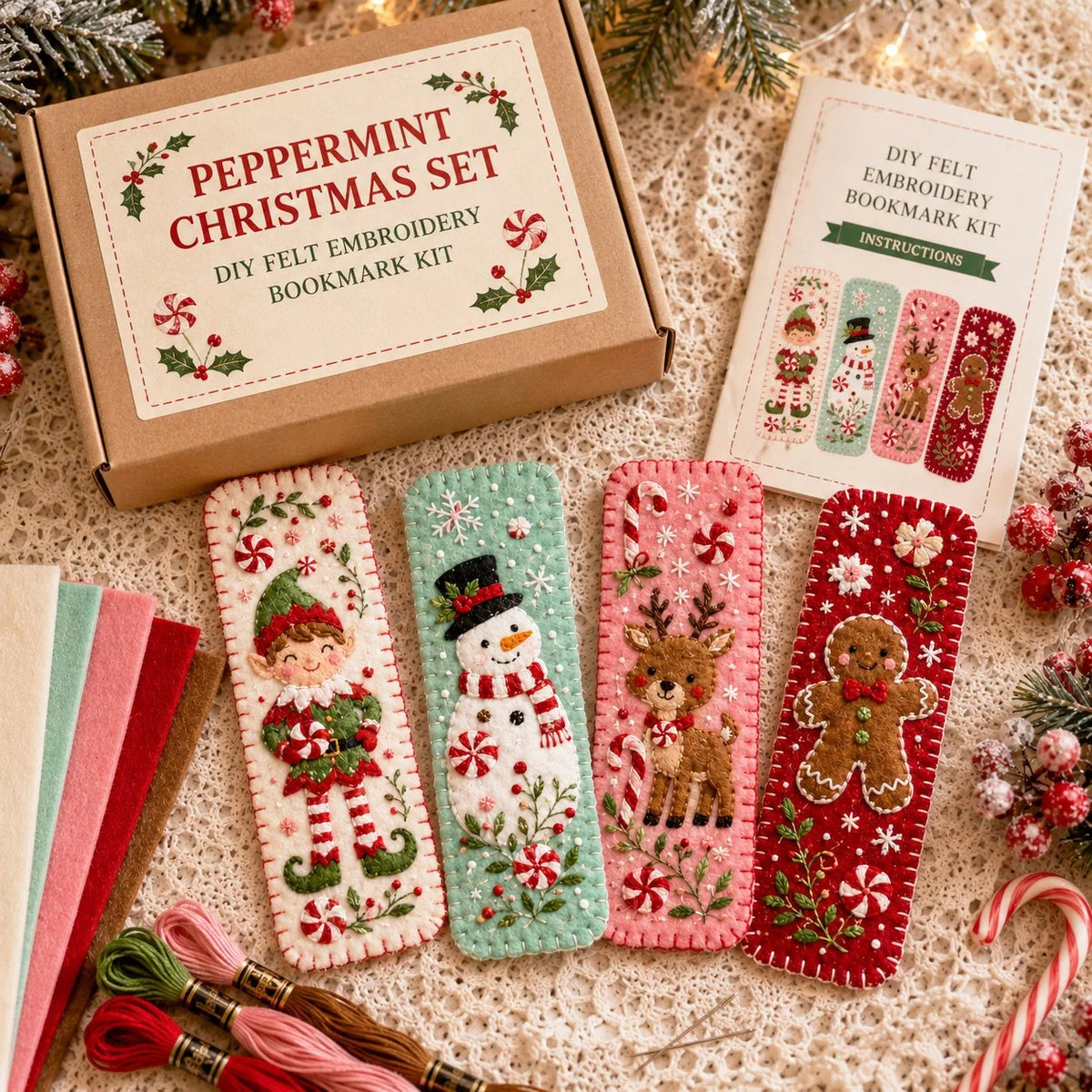 Embroidery Bookmark Kit Felt Christmas Designs Beginner-Friendly