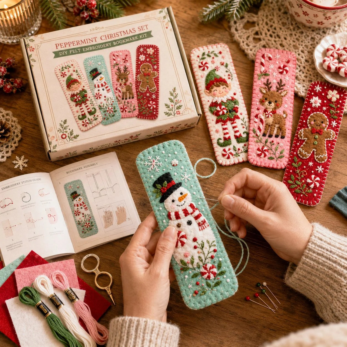 Embroidery Bookmark Kit Felt Christmas Designs Beginner-Friendly