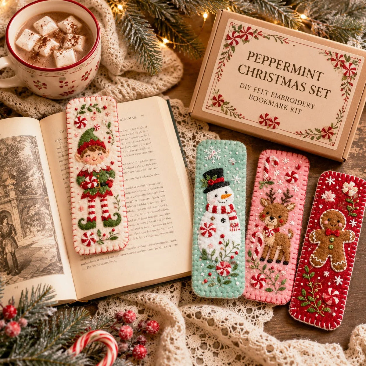Embroidery Bookmark Kit Felt Christmas Designs Beginner-Friendly