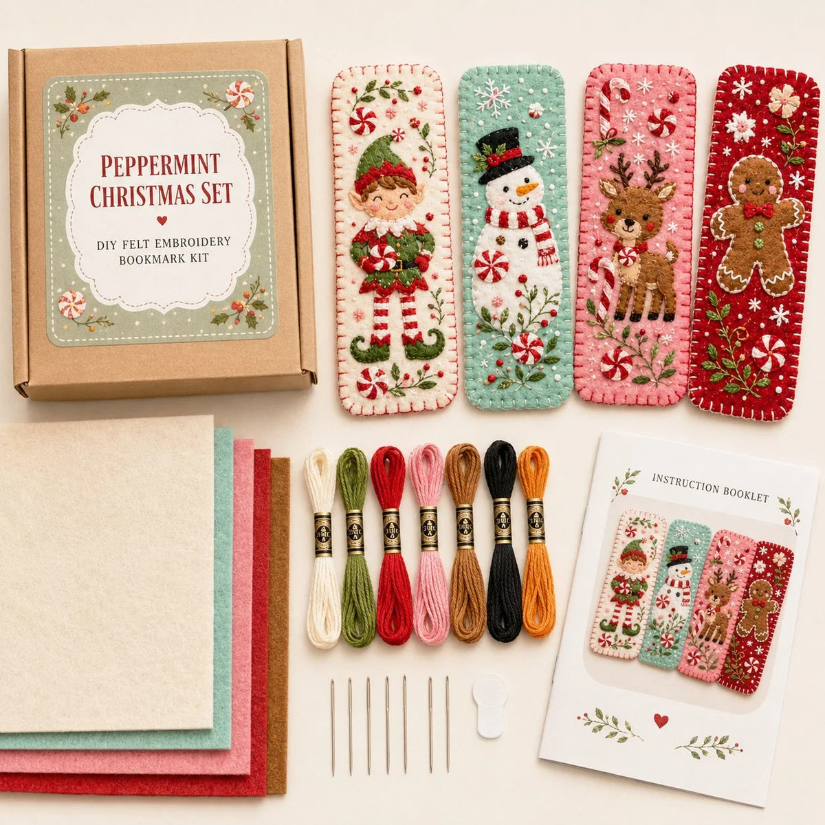 Embroidery Bookmark Kit Felt Christmas Designs Beginner-Friendly