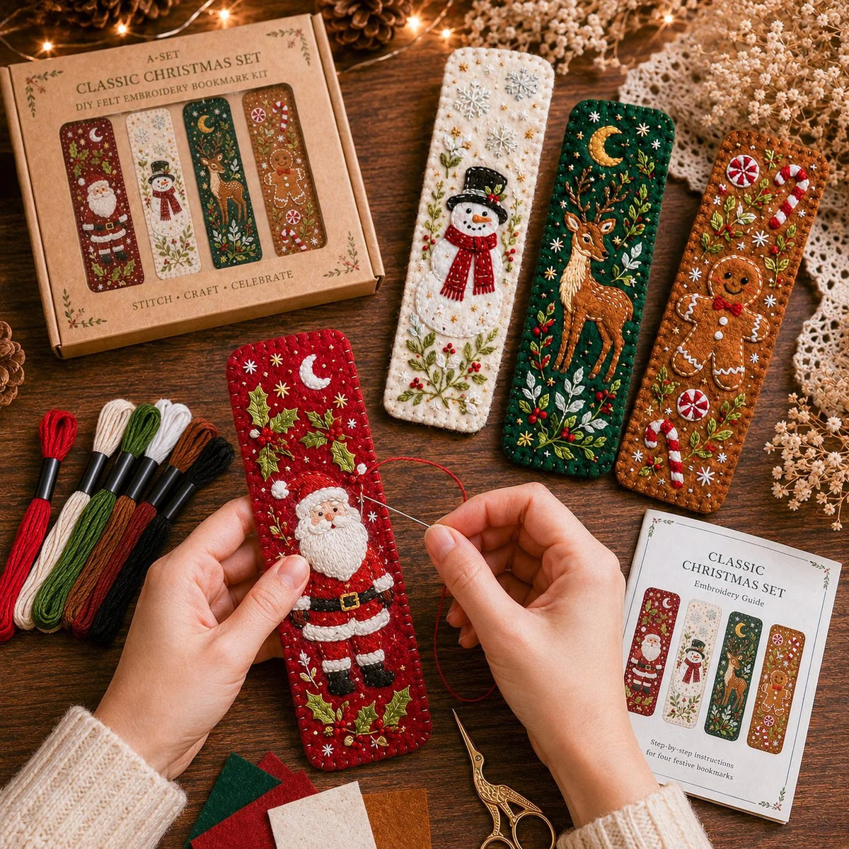 Embroidery Bookmark Kit Felt Christmas Designs Beginner-Friendly