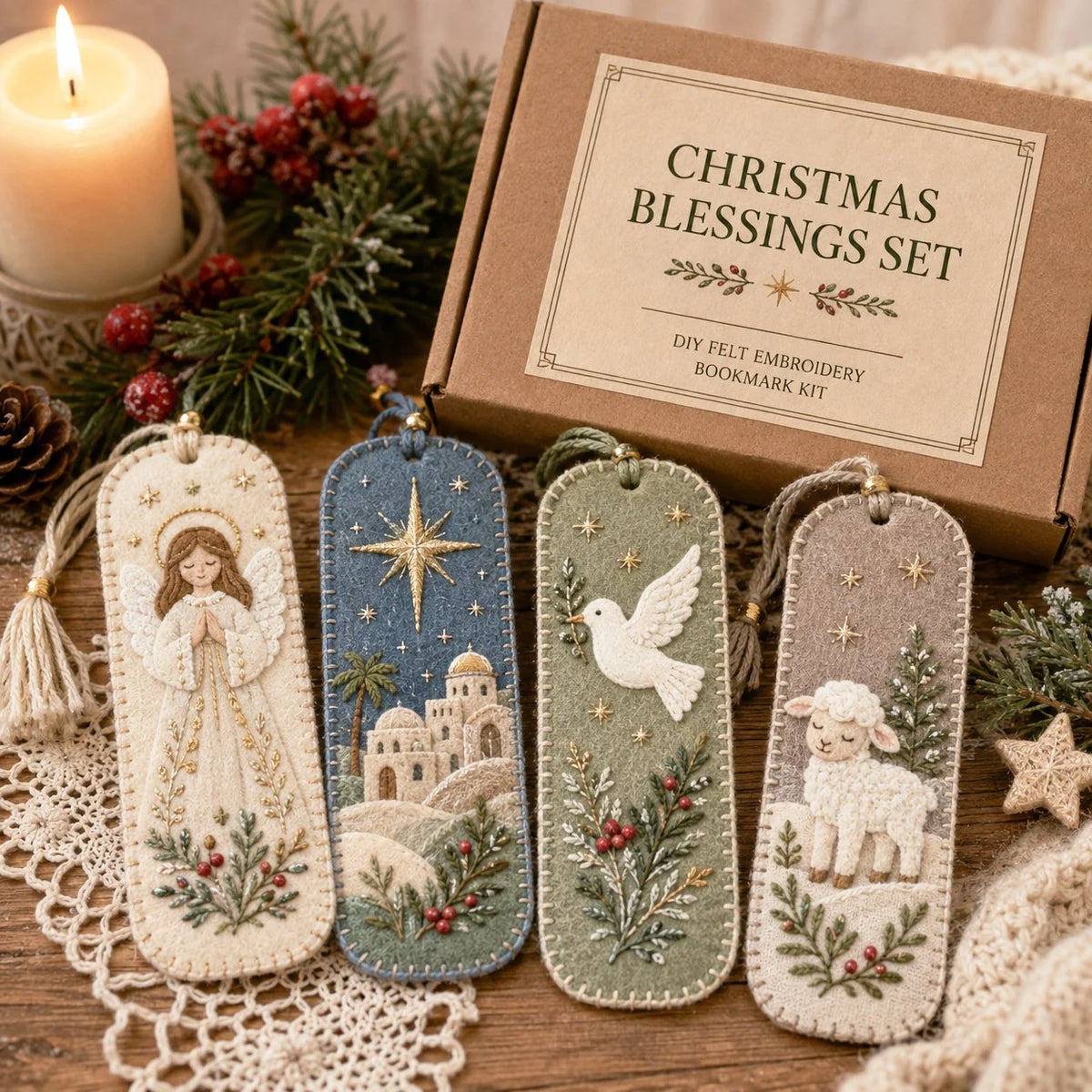 Embroidery Bookmark Kit Felt Christmas Designs Beginner-Friendly