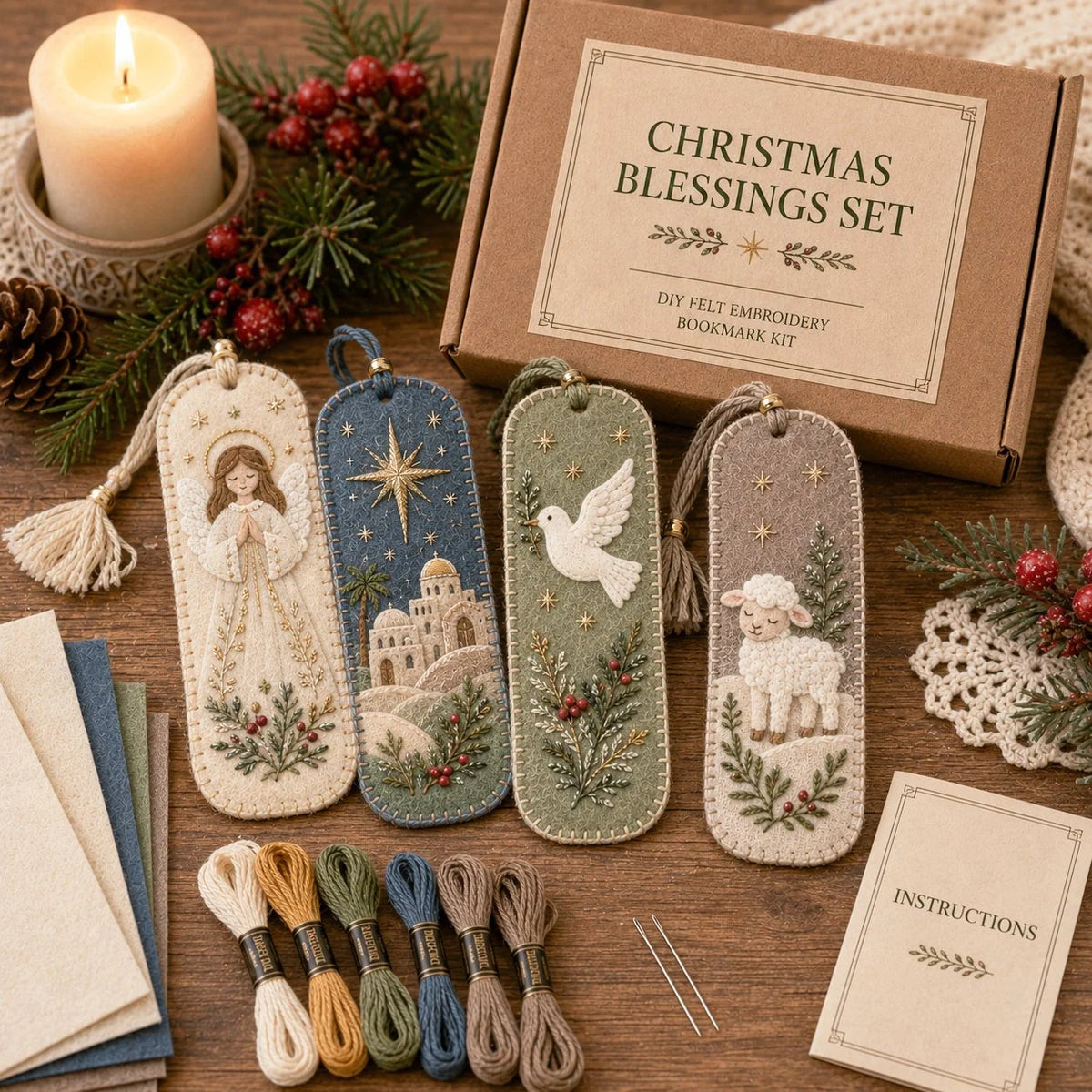 Embroidery Bookmark Kit Felt Christmas Designs Beginner-Friendly