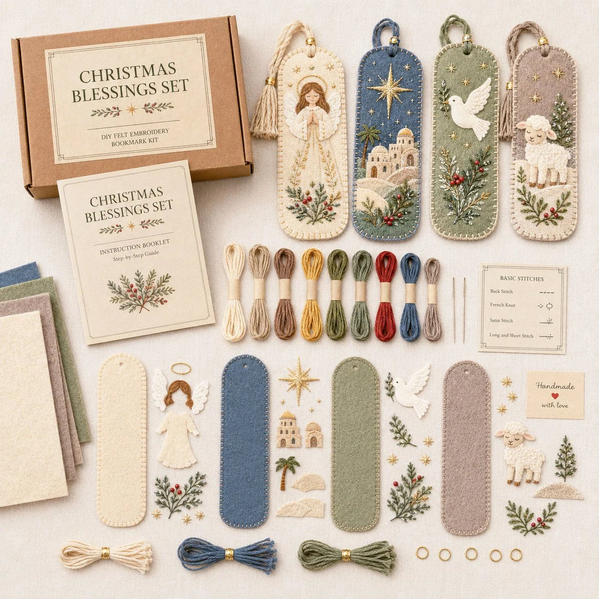 Embroidery Bookmark Kit Felt Christmas Designs Beginner-Friendly