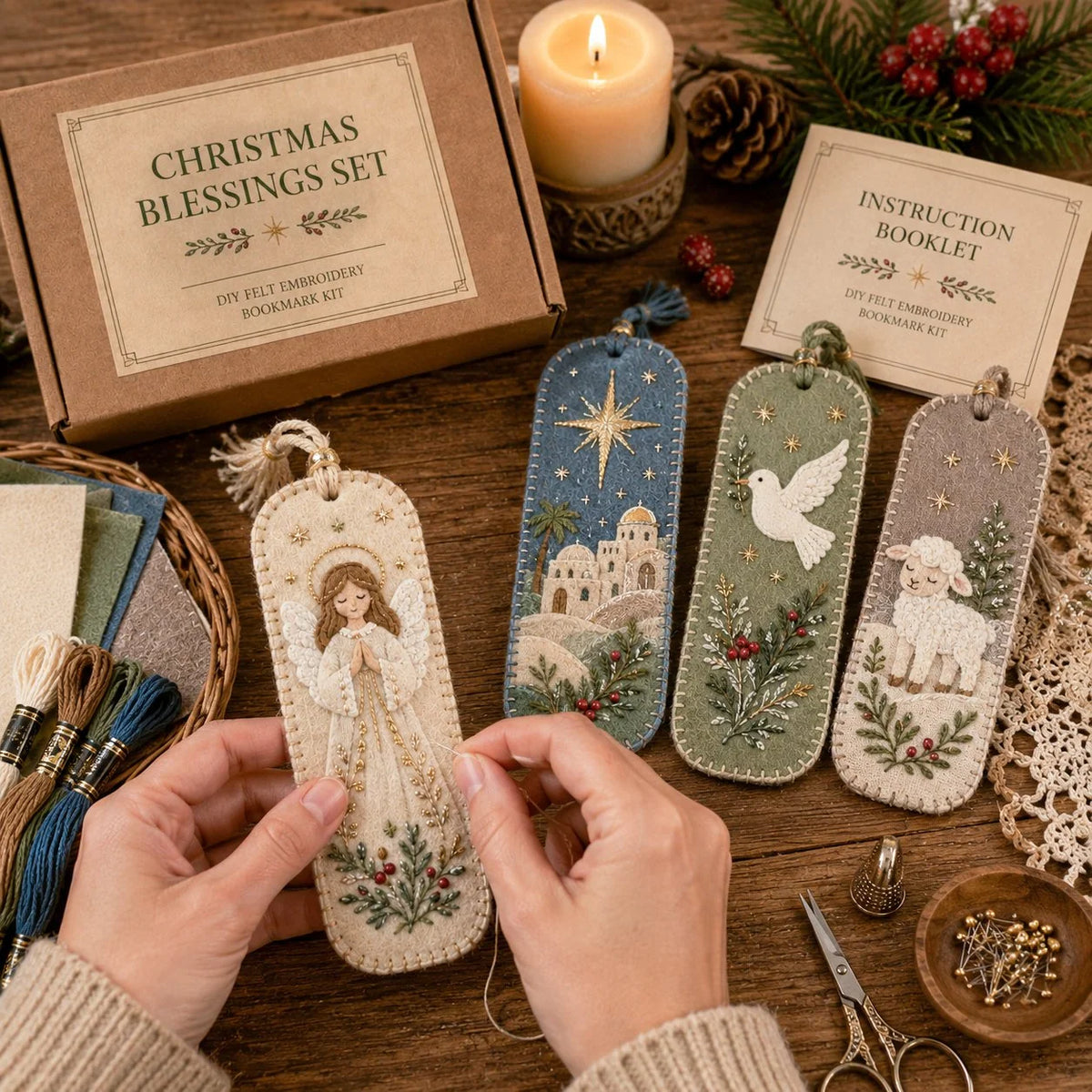 Embroidery Bookmark Kit Felt Christmas Designs Beginner-Friendly