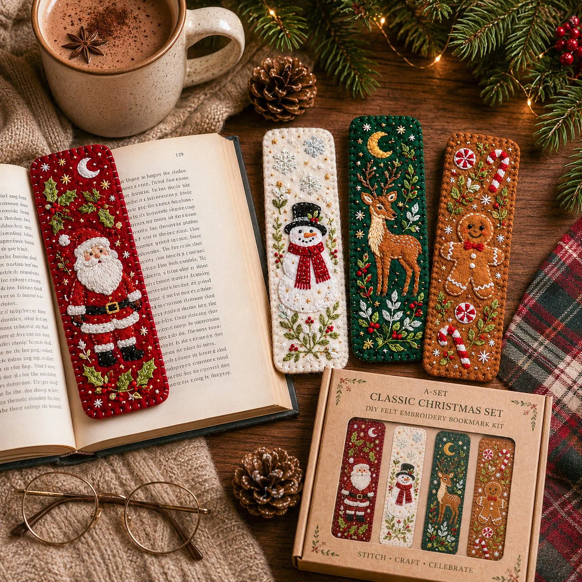 Embroidery Bookmark Kit Felt Christmas Designs Beginner-Friendly