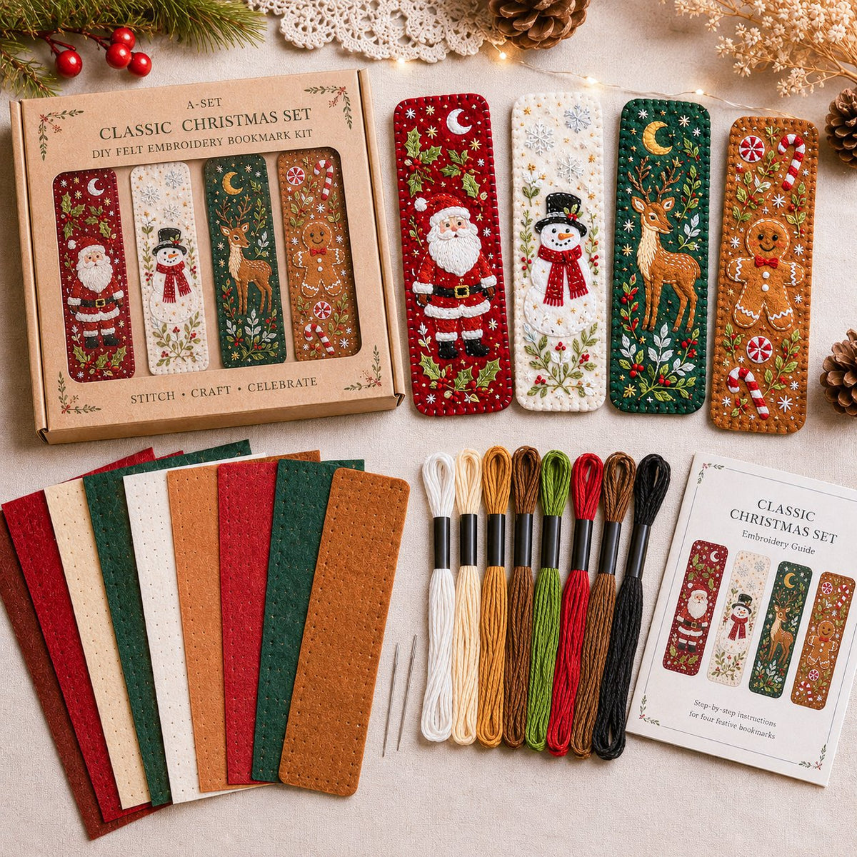 Embroidery Bookmark Kit Felt Christmas Designs Beginner-Friendly