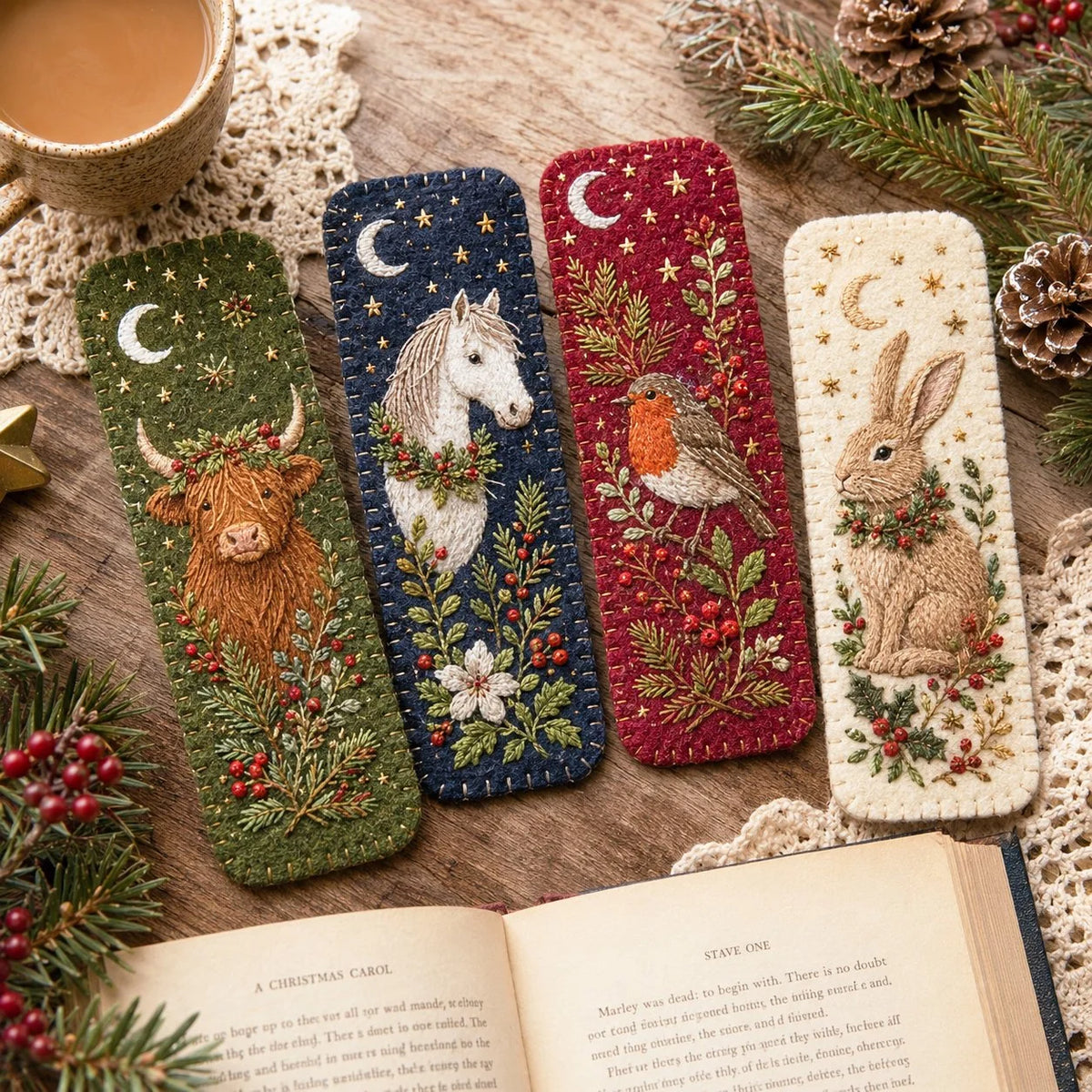 Embroidery Bookmark Kit Felt Christmas Designs Beginner-Friendly