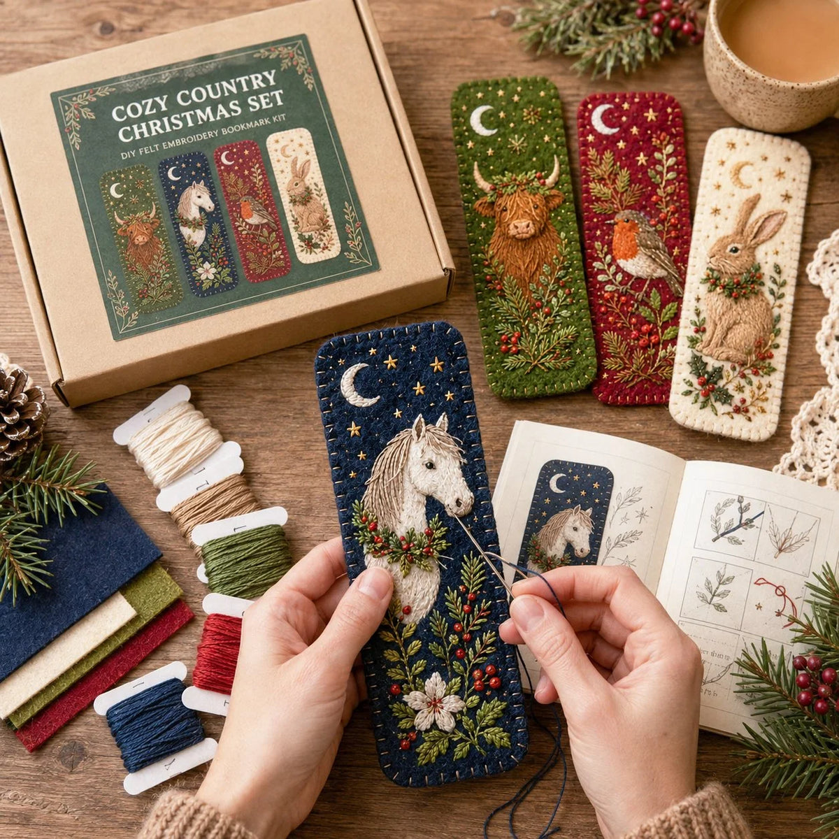Embroidery Bookmark Kit Felt Christmas Designs Beginner-Friendly