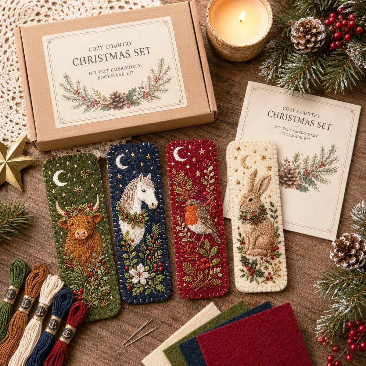 Embroidery Bookmark Kit Felt Christmas Designs Beginner-Friendly