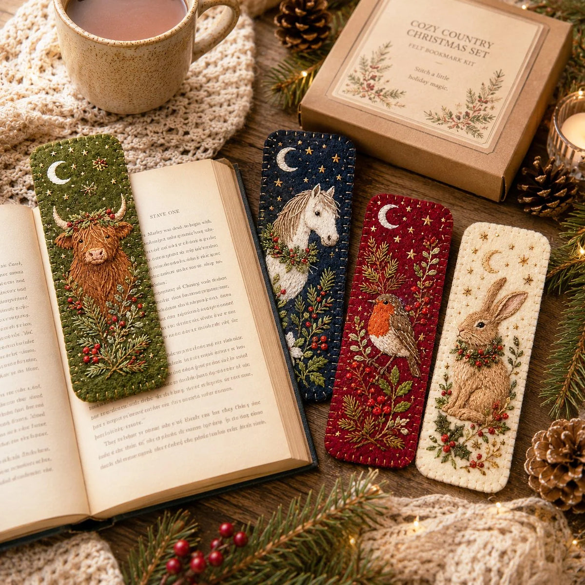 Embroidery Bookmark Kit Felt Christmas Designs Beginner-Friendly
