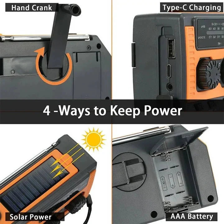 Emergency Weather Radio Solar & Hand Crank Charging 5000mAh