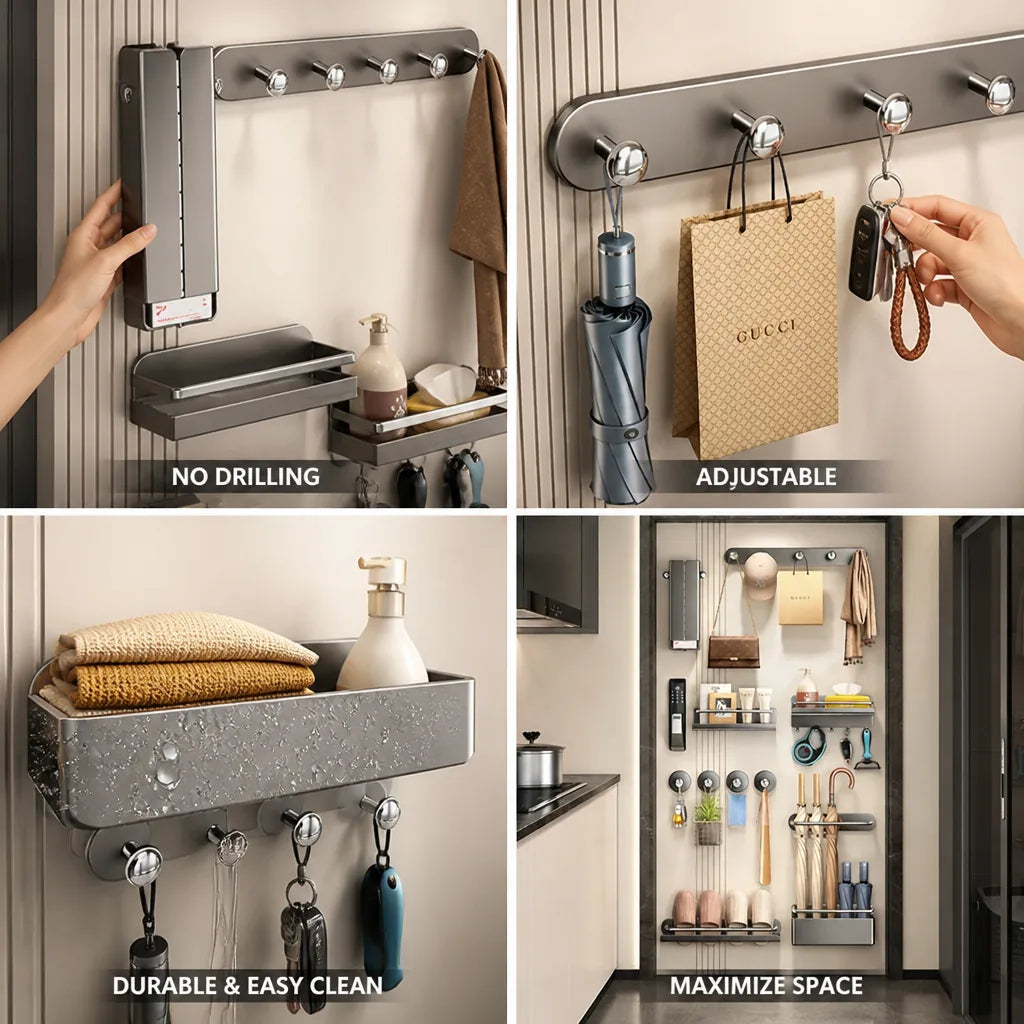 Entryway Organizer Magnetic Hooks Shelf & Umbrella Holder