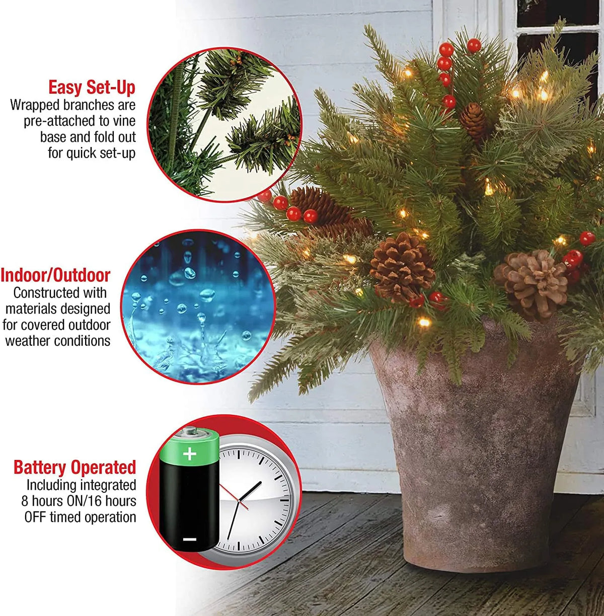 Evergreen Urn Filler Battery-Powered Warm White LED Lights
