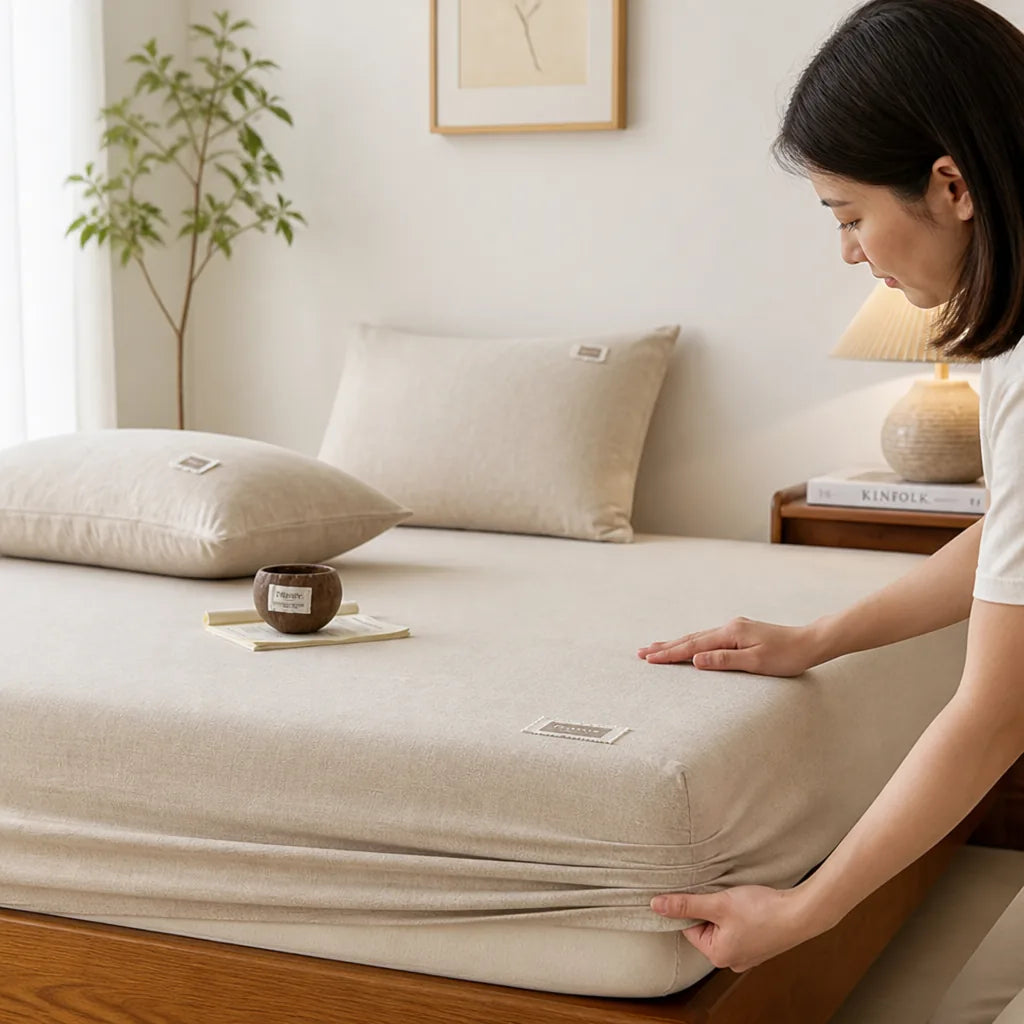 Fitted Sheet Cotton-Linen Blend Breathable Deep Pocket