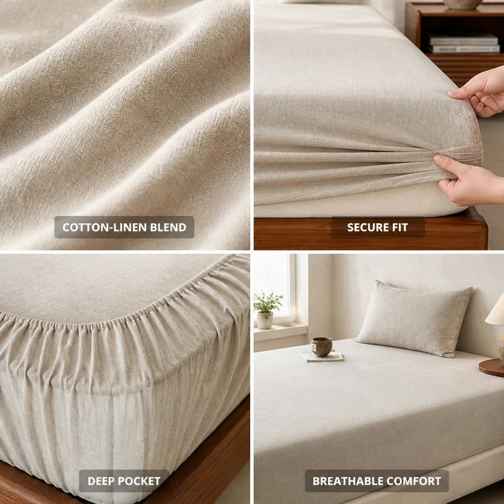 Fitted Sheet Cotton-Linen Blend Breathable Deep Pocket