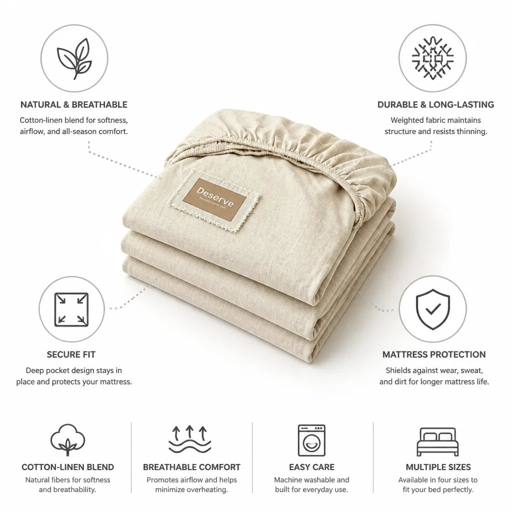 Fitted Sheet Cotton-Linen Blend Breathable Deep Pocket