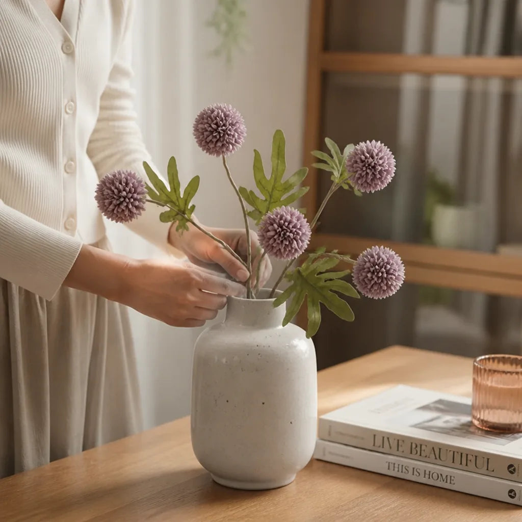 Flexible Cut-to-Length Artificial Allium Stem (5 Globe Flower Heads)