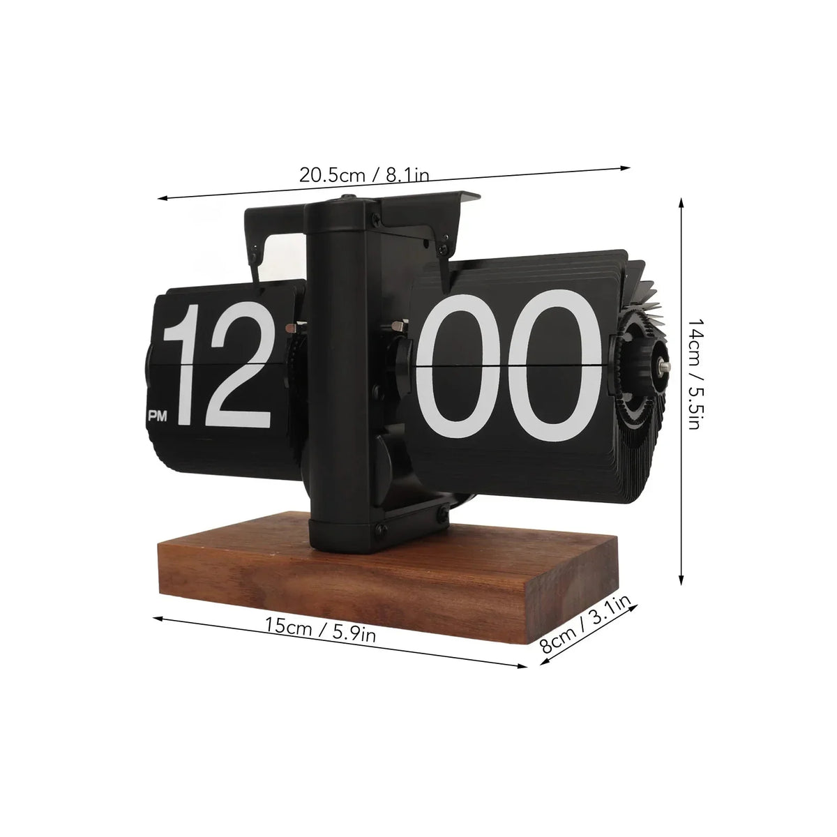 Flip Clock Oversized Digits Walnut Wood Frame
