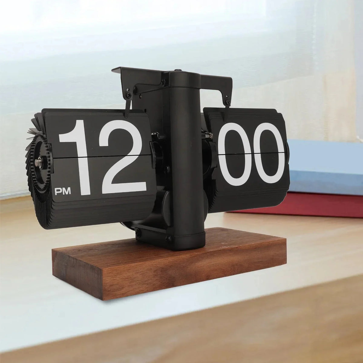 Flip Clock Oversized Digits Walnut Wood Frame