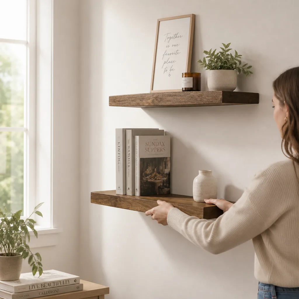 Floating Wall Shelf Wooden Bracket-Free Design