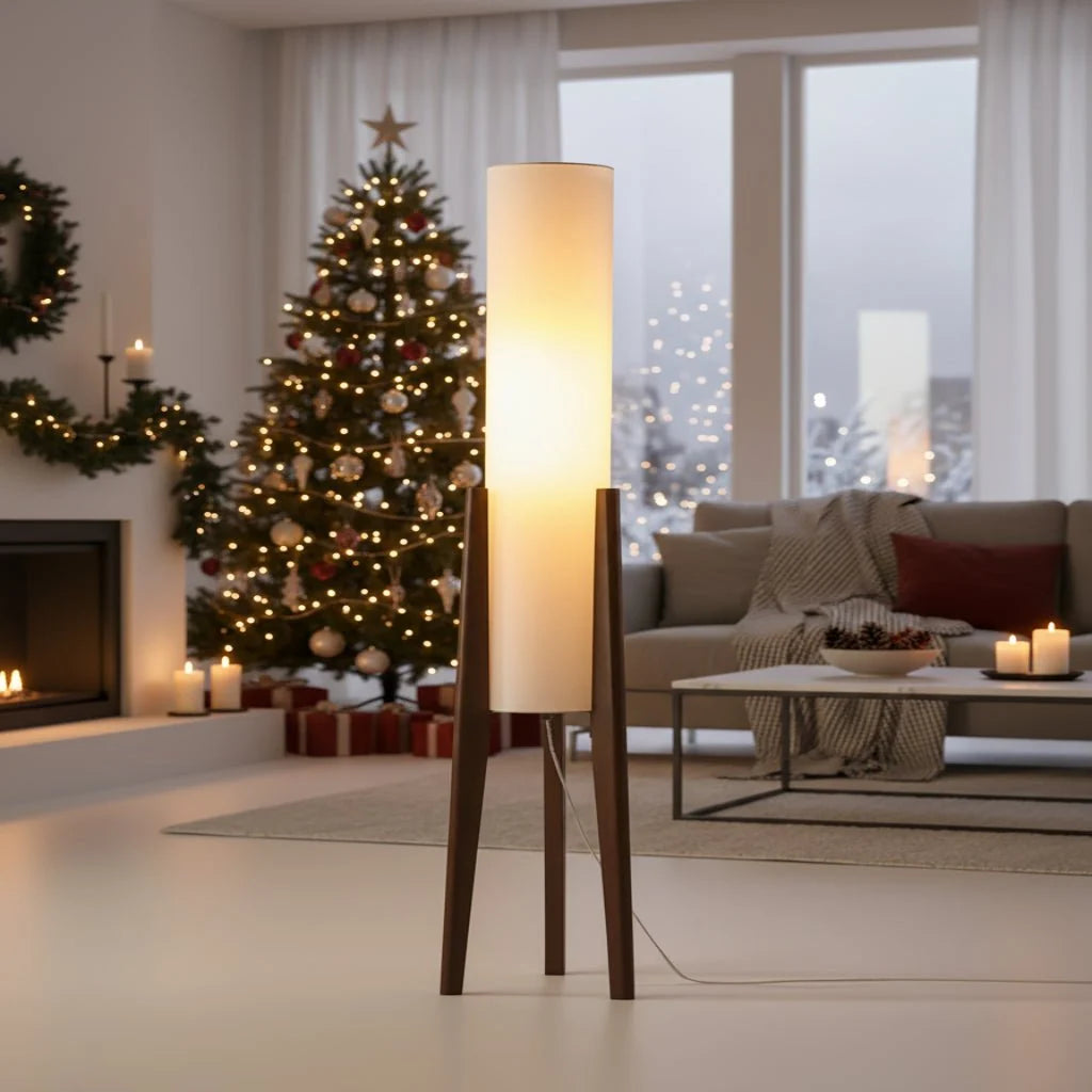 Floor Lamp Touch-Dimmable LED Three Color Temperatures Walnut Base