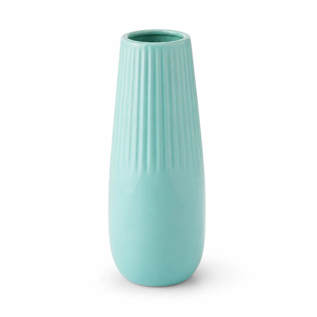 Flower Vase Tapered Ceramic 10 Inch Blue