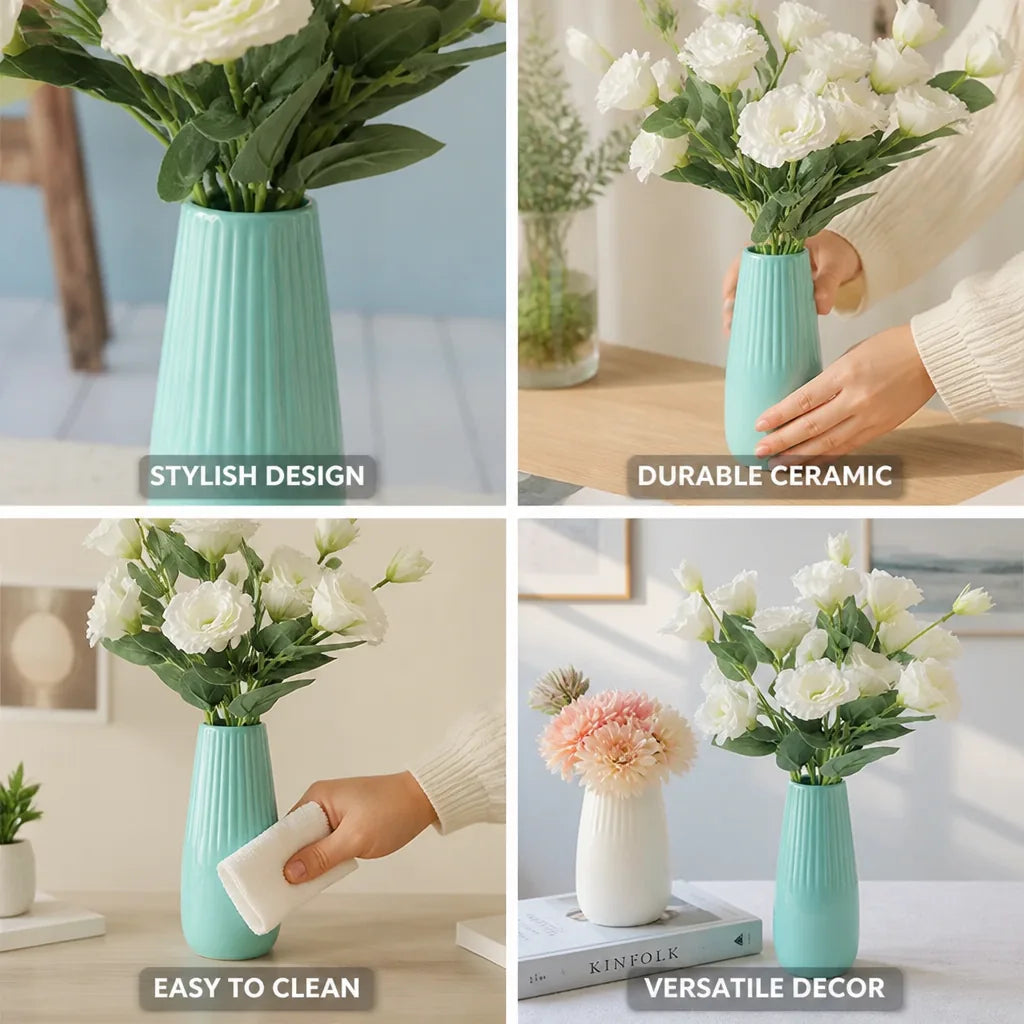 Flower Vase Tapered Ceramic 10 Inch Blue