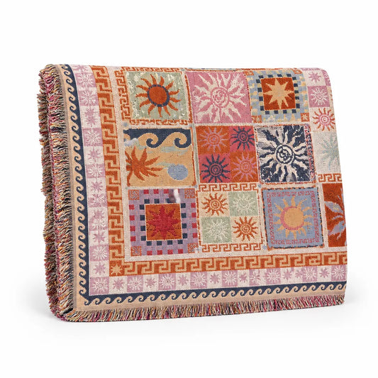 Fringed Patchwork Sun Picnic Blanket (160 x 130 cm)