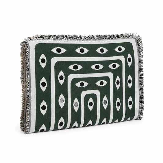 Fringed Woven Evil Eye Pattern Throw Blanket (130 x 160 cm)