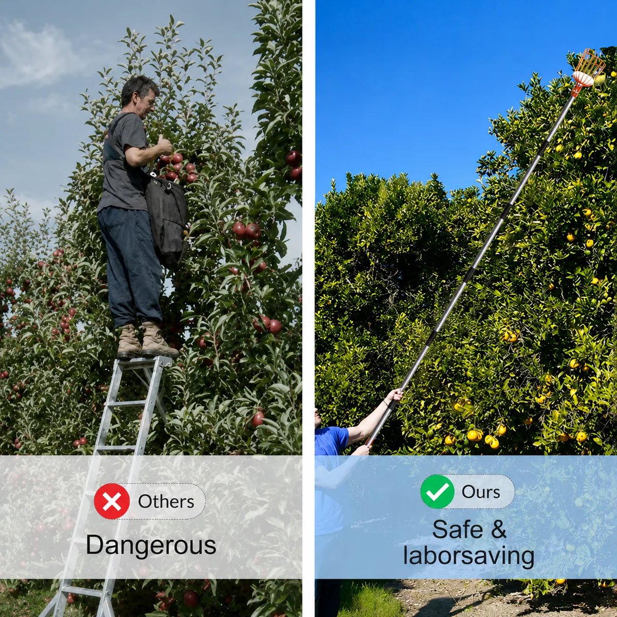 Fruit Picker Telescoping Steel Handle Cushioned Landing Pad