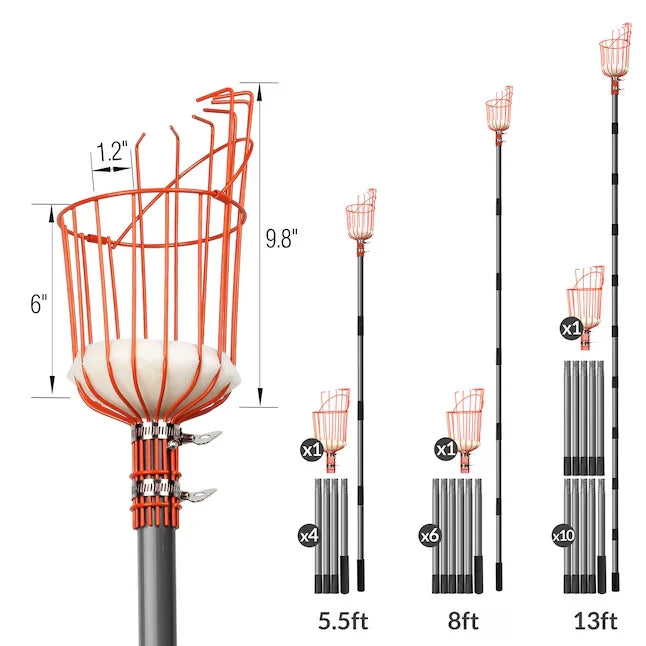 Fruit Picker Telescoping Steel Handle Cushioned Landing Pad