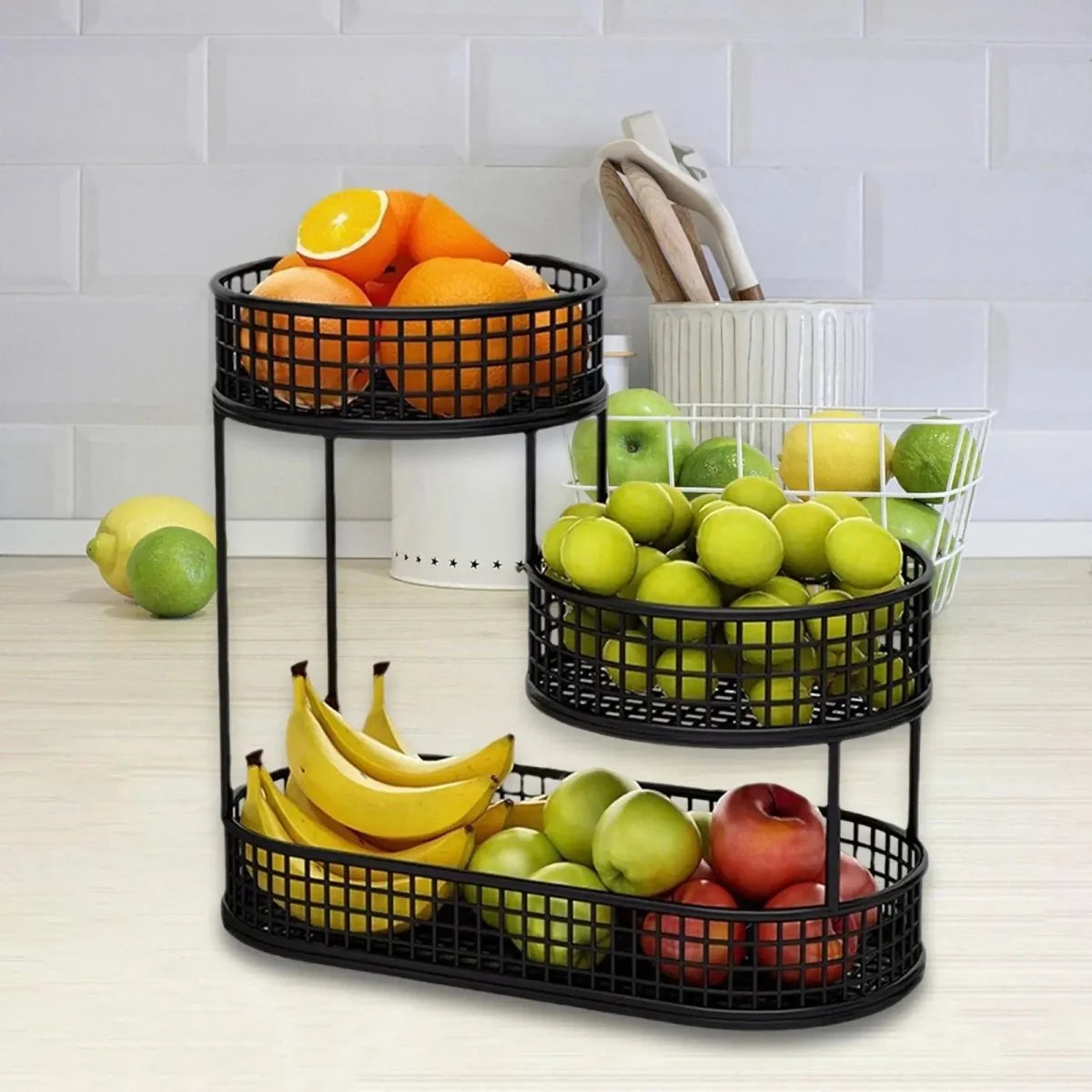Fruit Stand Powder-Coated Metal Multi-Tier Space-Saving