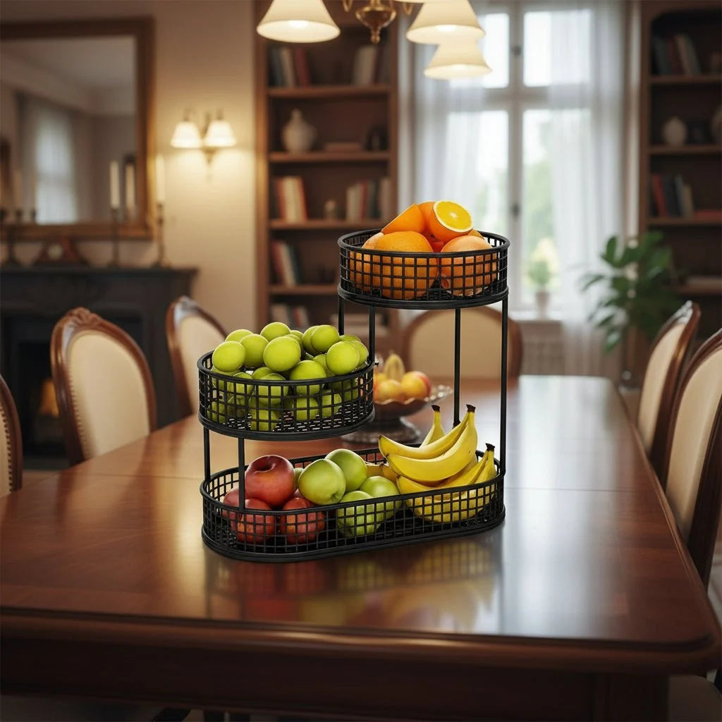 Fruit Stand Powder-Coated Metal Multi-Tier Space-Saving