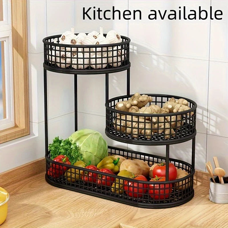 Fruit Stand Powder-Coated Metal Multi-Tier Space-Saving